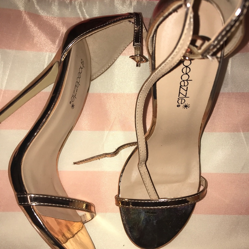 Gold metallic open toed heels